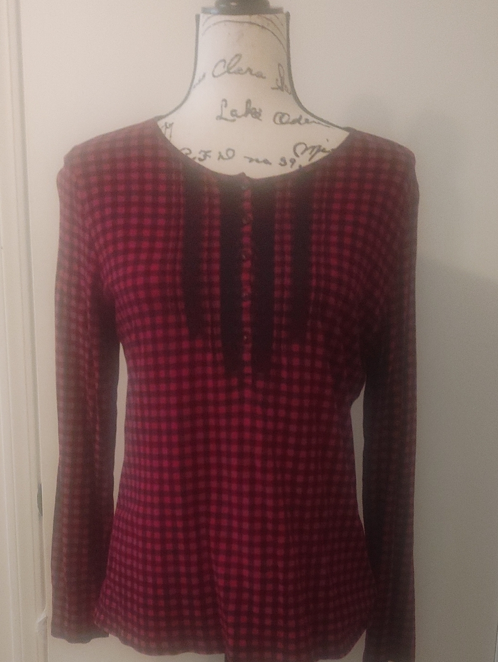 Chaps Red and Black Check Long Sleeve Blouse